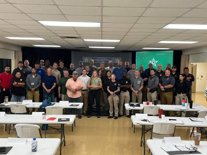 Monette Police officers and regional law-enforcement personnel at a Washington County Sheriff's Office training event